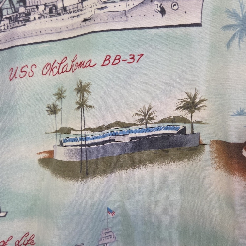 Kalaheo Hawaiian Shirt XL Pearl Harbor USS Arizona Utah Oklahoma Aloha USA